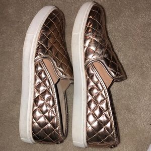 Rose gold metallic quilted slip on sneakers